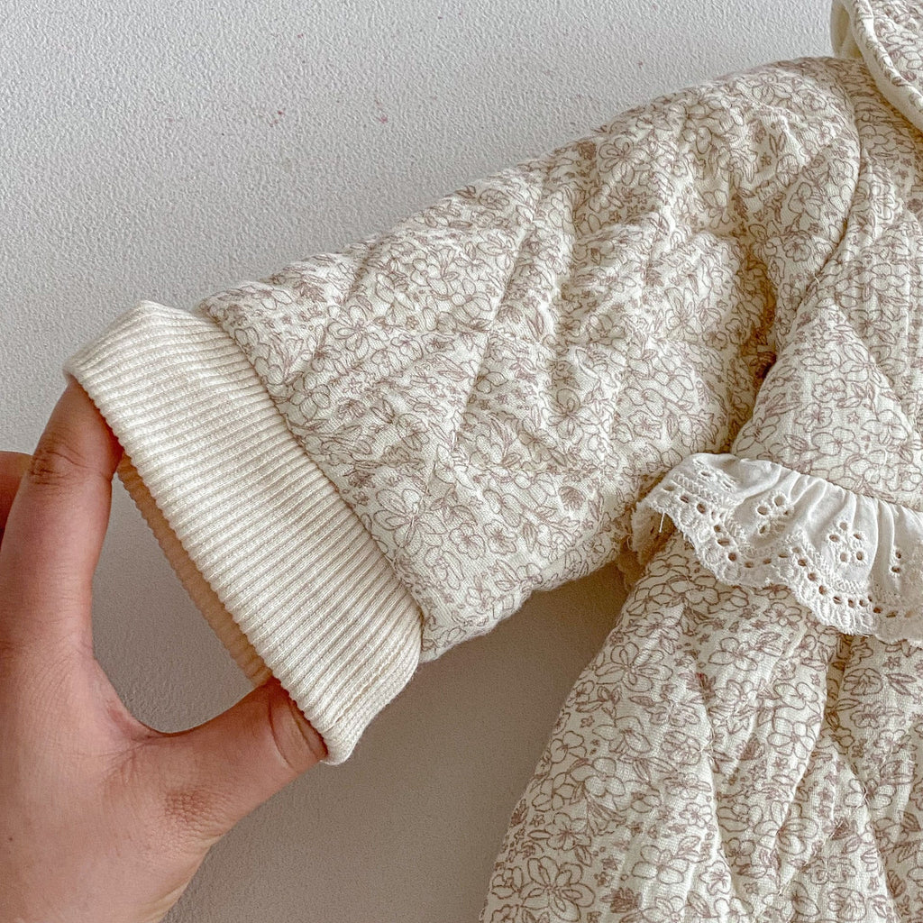 Combinaison Hiver Bébé Fille – Motif Floral, Doublure Polaire & Manches Longues