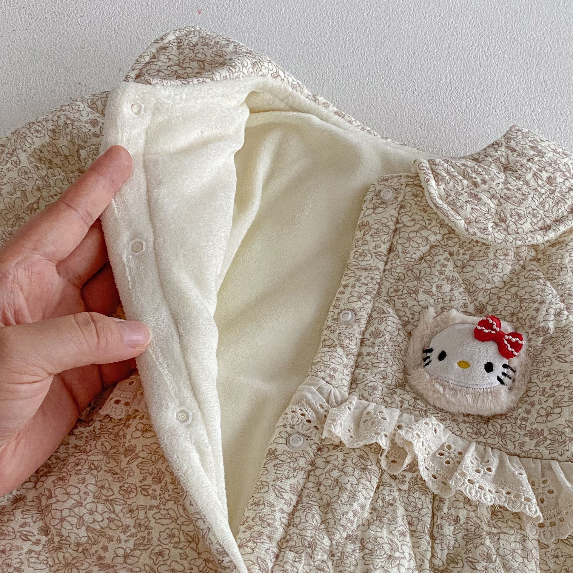 Combinaison Hiver Bébé Fille – Motif Floral, Doublure Polaire & Manches Longues