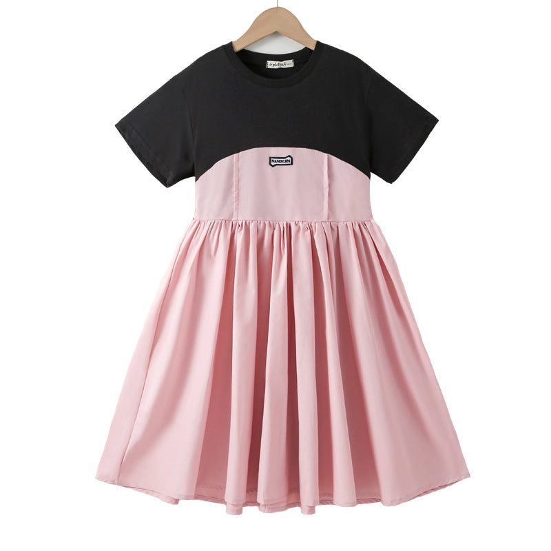 Robe Été Fille – Assemblage de Couleurs, Coton Léger & Manches Courtes