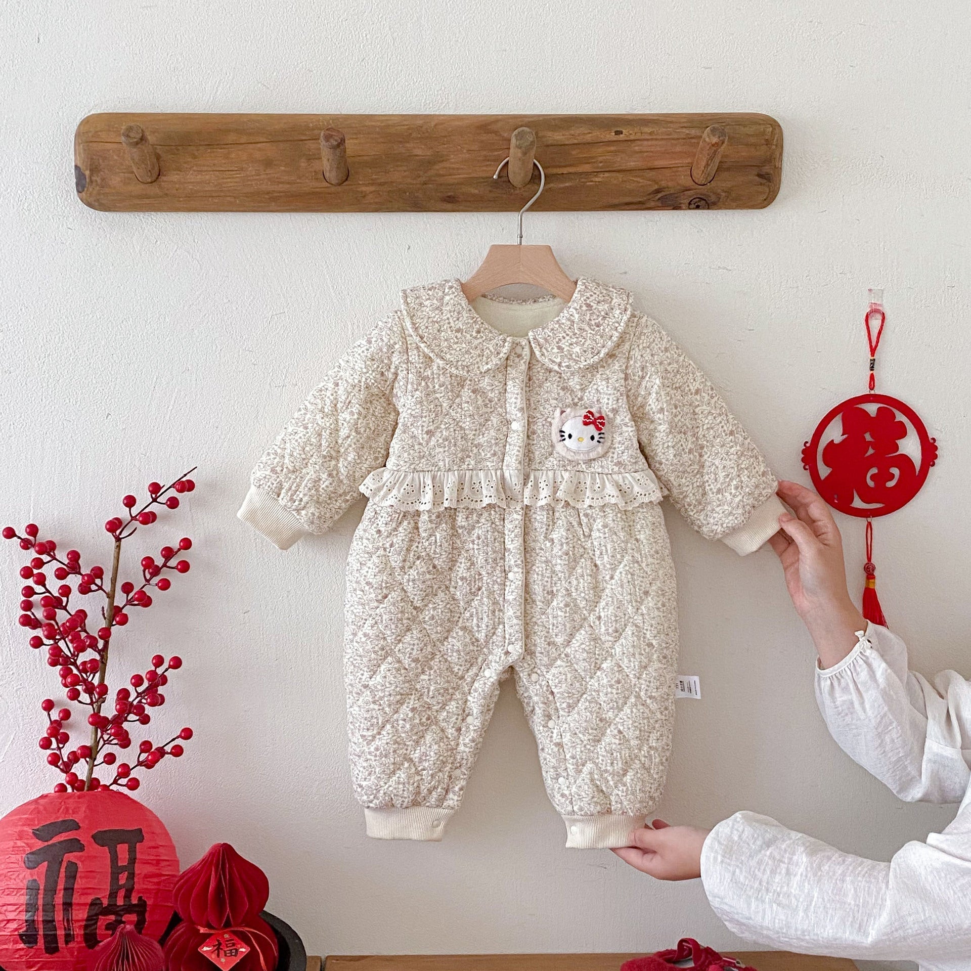 Combinaison Hiver Bébé Fille – Motif Floral, Doublure Polaire & Manches Longues